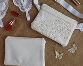 White Lace Wedding Bag Set, Bridal Fanny Pack and Clutch, Handmade