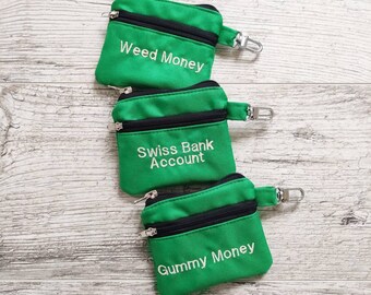 Personalized Nylon Coin Pouch, Custom Text Keychain Bag