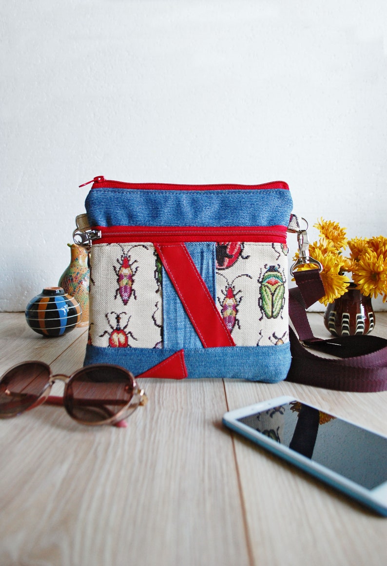 Hippie Crossbody Purse with Beetles Bugs Over Cross Shoulder Etsy