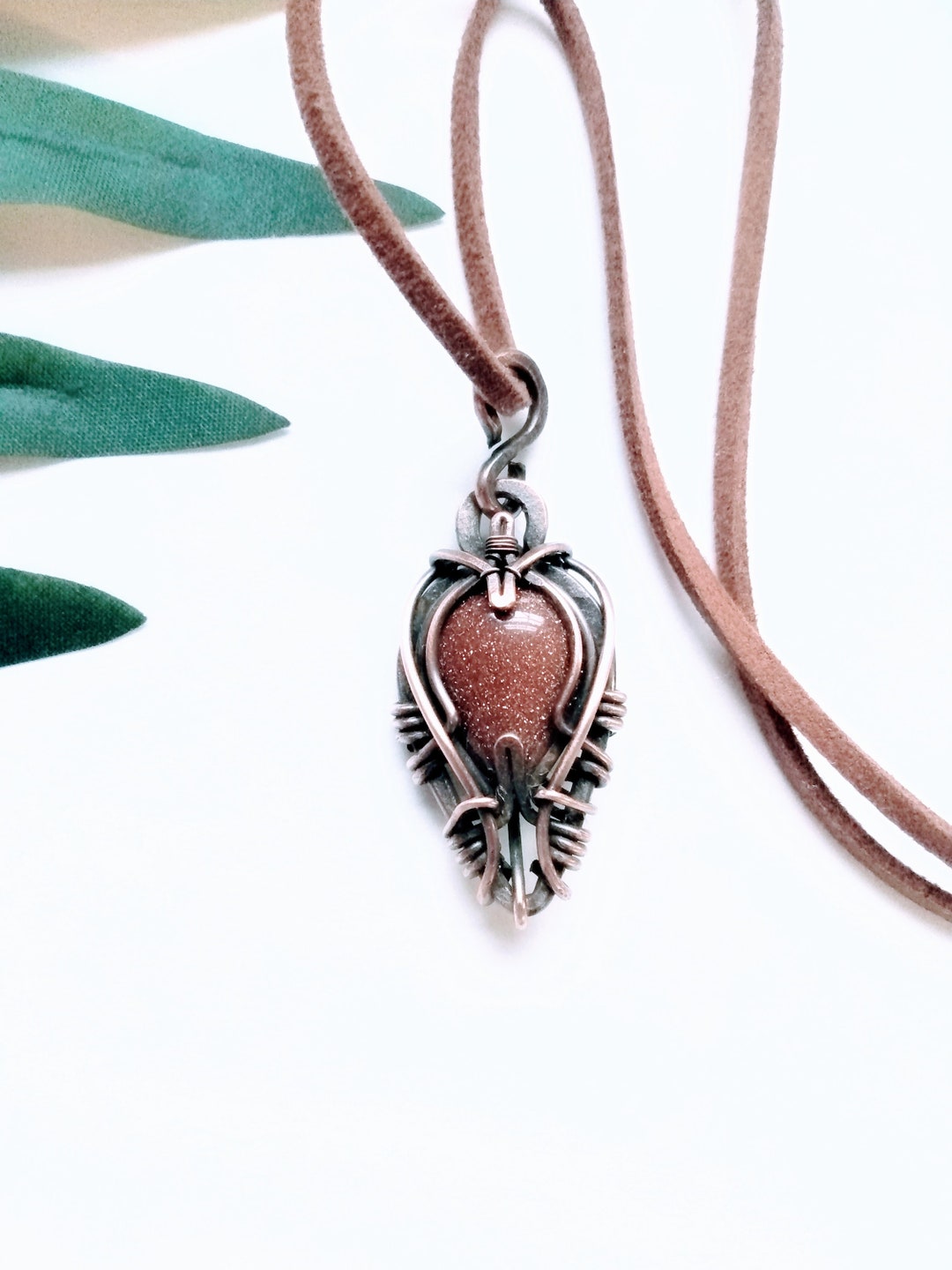 Copper Wire Necklace/100 Copper Wire Wrapped Glass Cabochon Pendant