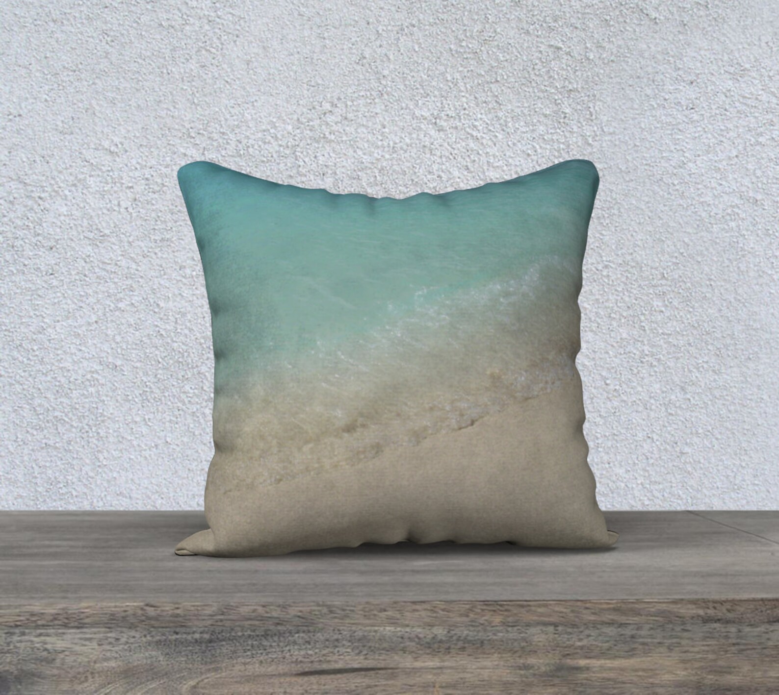 Beachtheme throw pillow cover with aqua sea and golden sand. Etsy