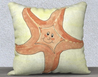 Sally the Red Sea Star accent pillow cover | Starfish print kids throw pillow cover