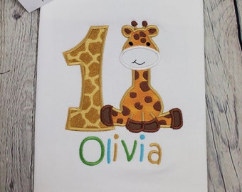 Giraffe Birthday shirt personalized with name and age -Embroidered-