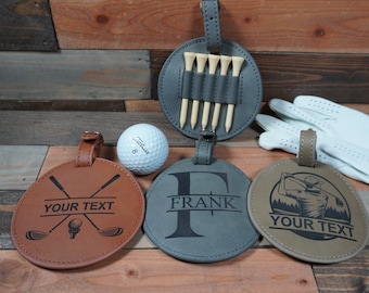 Personalized Golf Bag Tag & Tee Holder: Faux Leather Golf Gift