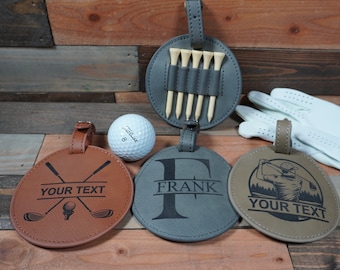 Golf Bag Tag and Tee Holder - Personalized Golf Gifts for Men or woman - Custom Golf Accessories - Include 5 Tees