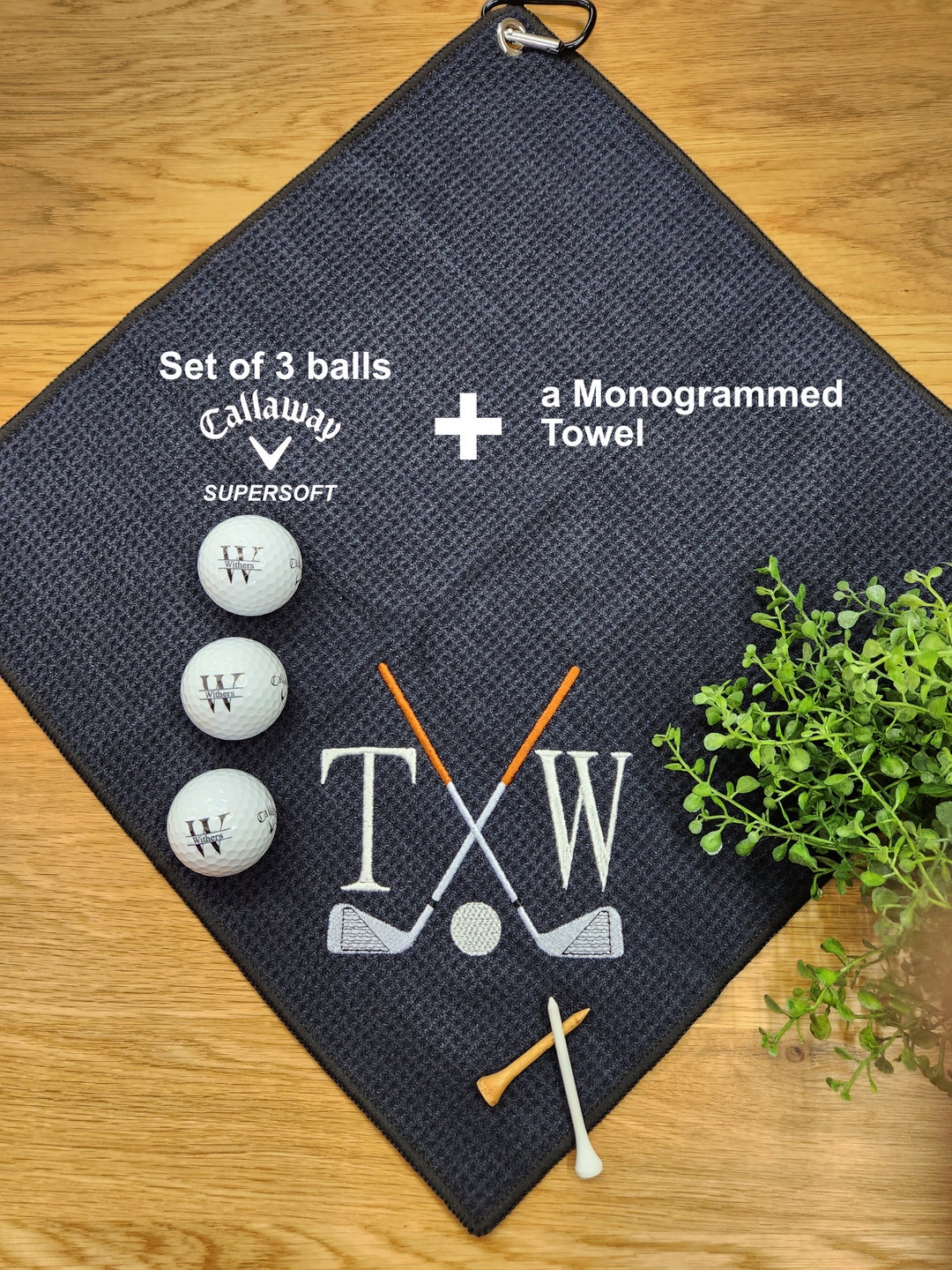 Personalized Golf Towel and Set of 3 Golf Balls Monogrammed Golf Towel