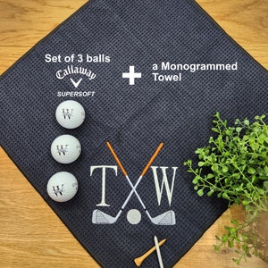 Personalized Golf Towel and Set of 3 Golf Balls - Monogrammed Golf Towel and Golf Balls - Golf Gift - Embroidered