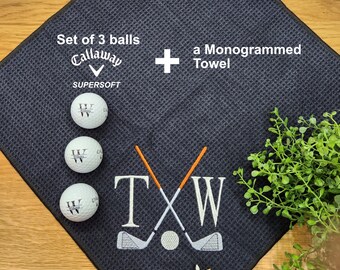 Monogrammed Golf Towel & Callaway Ball Set: Personalized Golf Gift