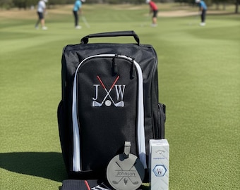 Personalized Golf Gift Set: Shoe Bag, Towel, Tee Holder & Golf Balls