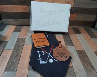 Personalized Golf Gift Set, Engraved Scorecard Holder, Embroidered Towel, Bag Tag