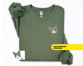 Custom Embroidered Pet Portrait Sweatshirt: Personalized Cat or Dog Crewneck