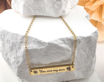 Custom Engraved Bar Necklace | Gold Silver Rose Gold Plated Stainless Steel | Minimalist Name Jewelry
