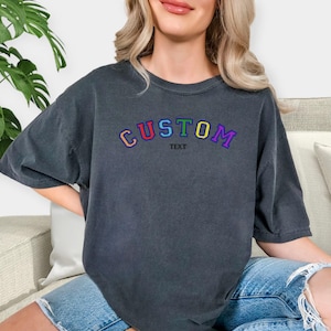 Custom Embroidered Comfort Colors T-Shirt: Personalized Varsity Style