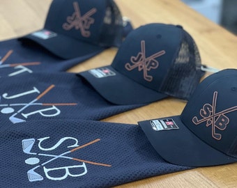 Fathers Day Golf Gift for Dad: Monogrammed Golf Towel & Richardson 112 Hat Personalized Set