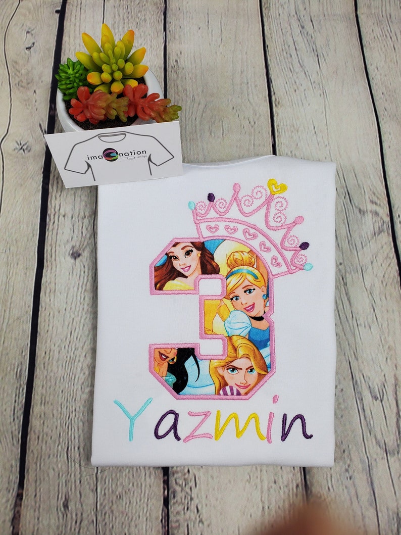 Embroidered Disney Princess Birthday Shirt Personalized With Etsy