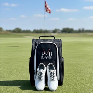 Personalized Embroidered Golf Shoe Bag: Golfer Gift with Initials and Golf Clubs