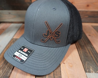 Fathers Day Golf Hat for Dad: Personalized Leather Patch Initials Richardson 112 Trucker
