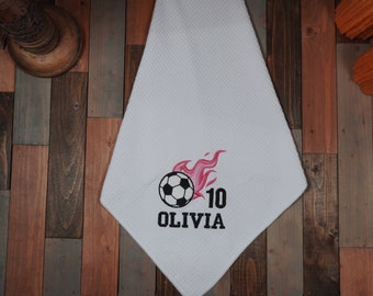 Embroidered Personalized Soccer Towel, Personalized Soccer towel, Custom Embroidered Soccer Towel, Hang in the bag, for her for him