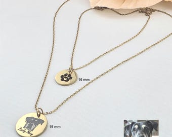 Custom Pet Portrait Picture Engraved Personalized Dog or Cat Necklace Pet Memorial Jewelry