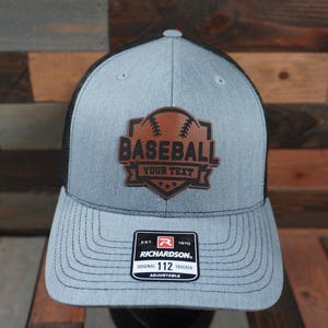 Personalized Leatherette Patch Trucker Hat: Engraved Baseball Cap. Your Logo Too