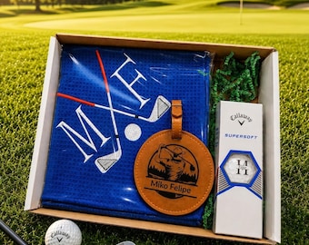 Personalized Golf Gift Box: Monogrammed Towel, Golf Balls & Bag Tag