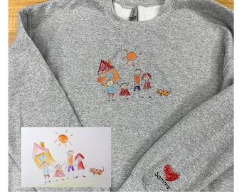 Custom Kid Drawing Embroidery Sweatshirt Special for Moms, Dads, Granni, or any Family Member
