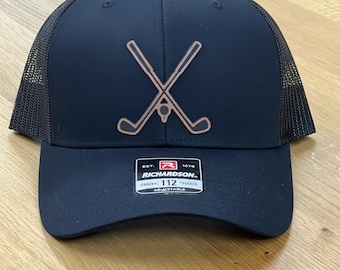 Laser Engraved Leather Patch Golf Hat, Richardson 112 Trucker, Golf Gift for Him