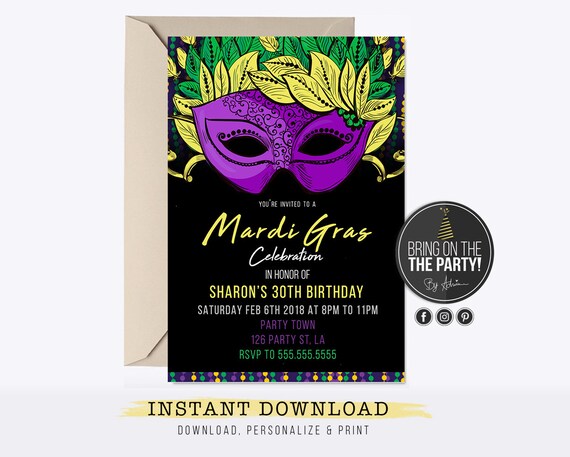 mardi gras invitation mardi gras party mardi gras party invite carnival fat tuesday instant download mardi gras invitations