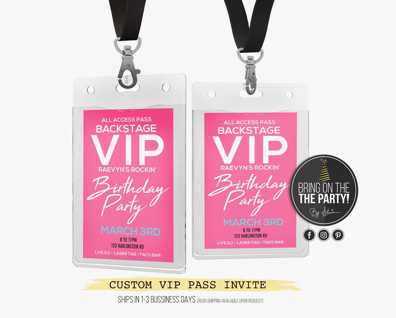 Rock Star Vip Pass Party Invitation Lanyard Invitations Rock Etsy
