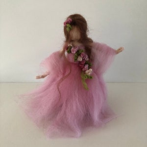 Needle felted Spring princess, flower fairy, pink figure, Waldorf inspired