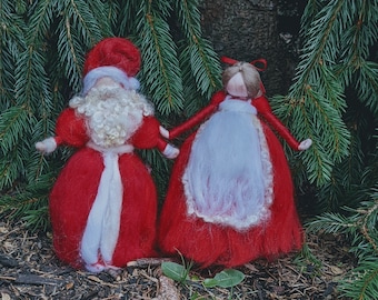 Needle Felted Santa and Mrs. Claus, Waldorf Inspired Christmas Decor