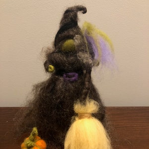 Halloween Witch with broom, Waldorf inspired, Halloween decor, standing figure, needle felted witch, home decor