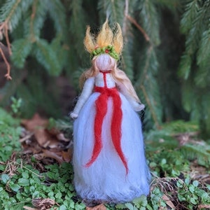 Needle felted white Santa Lucia Christmas Tree topper / table decor/ Advent wool fairy/ felted St. Lucy Candle Bearer