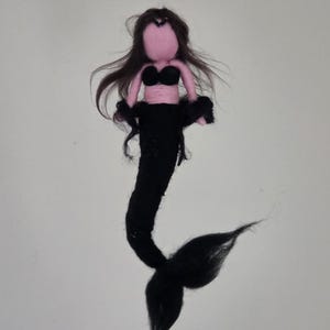 Needle felted black mermaid, Gothic mermaid, Waldorf inspired enchanted mermaid, sea mermaid felt, black Siren