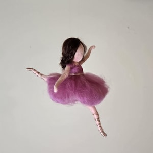 Needle felted pink ballerina, Waldorf Inspired wool ballerina ornament, Pink Felt fairy, spinning Dancer, Ballerina Wool Doll in Purple Tutu