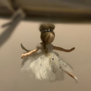 Needle Felted white ballerina/ Christmas tree  Ornament/ white and silver angel