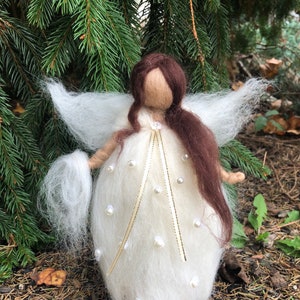 White Angel/fairy  with pearls and jewels, needle felted, Christmas tree  decor, tree decor, housewarming