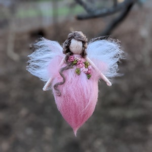 Needle Felted Spring Pink maiden with light brown hair, Waldorf Flower Spring fairy