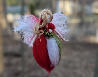 Needle felted red, white, and green traditional Hungarian fairy, Waldorf inspired Hungarian rose fairy, Március 15