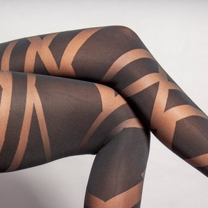 Chaos Print Womens Stockings Sheer Black Striped Tights Pattern Pantyhose Sexy Luxury Nylons Designer Tights Tights Men Hosiery image 6