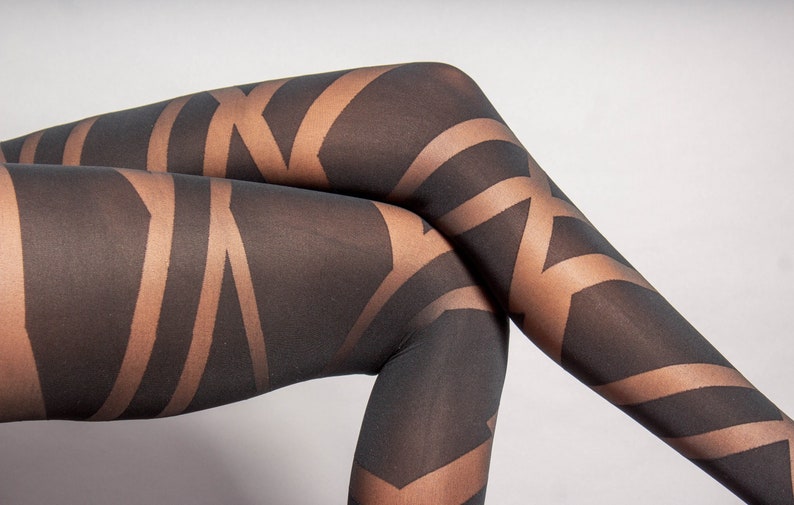 Chaos Print Womens Stockings Sheer Black Striped Tights Pattern Pantyhose Sexy Luxury Nylons Designer Tights Tights Men Hosiery image 6