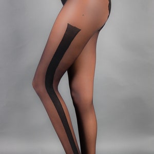 Tuxedo Stripe Stockings Sheer Hosiery Patterned Womens Tights Black Nylons Black Tights Racer Stripe Tights Designer Tights image 2