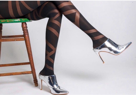 Chaos Print Womens Stockings Sheer Black Striped Tights Pattern