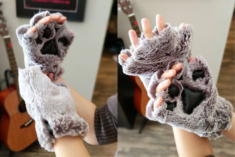 Grey Tipped Cat Paw Gloves for Kids and Adults Hand Sewn Fur Etsy