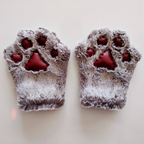 Gris A Pointe Chat Patte Gants Pour Enfants Et Adultes Etsy