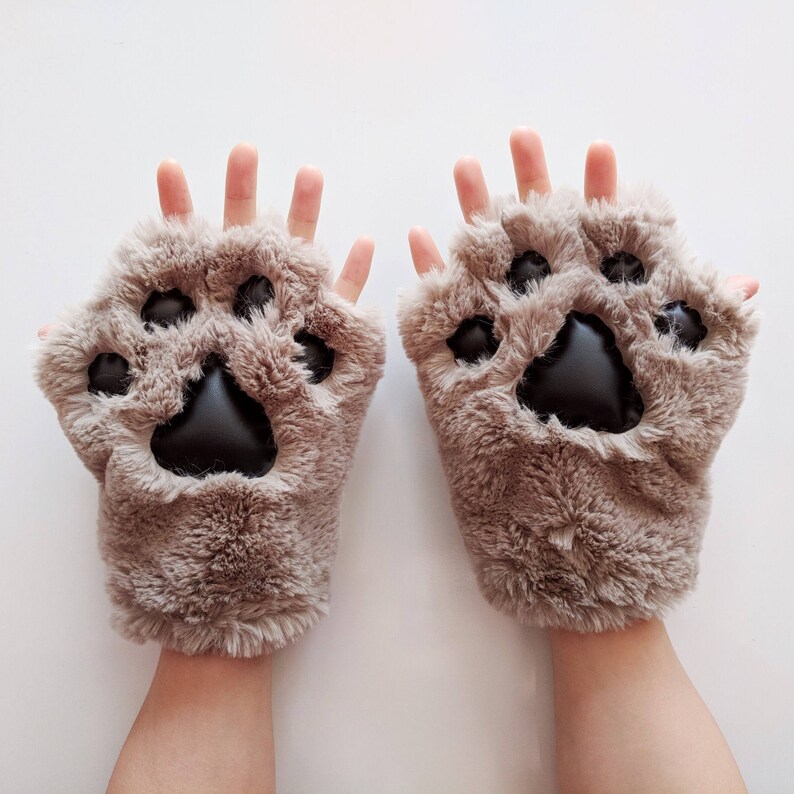 Taupe Cat Paw Gloves for Kids and Adults Hand Sewn Fur Etsy