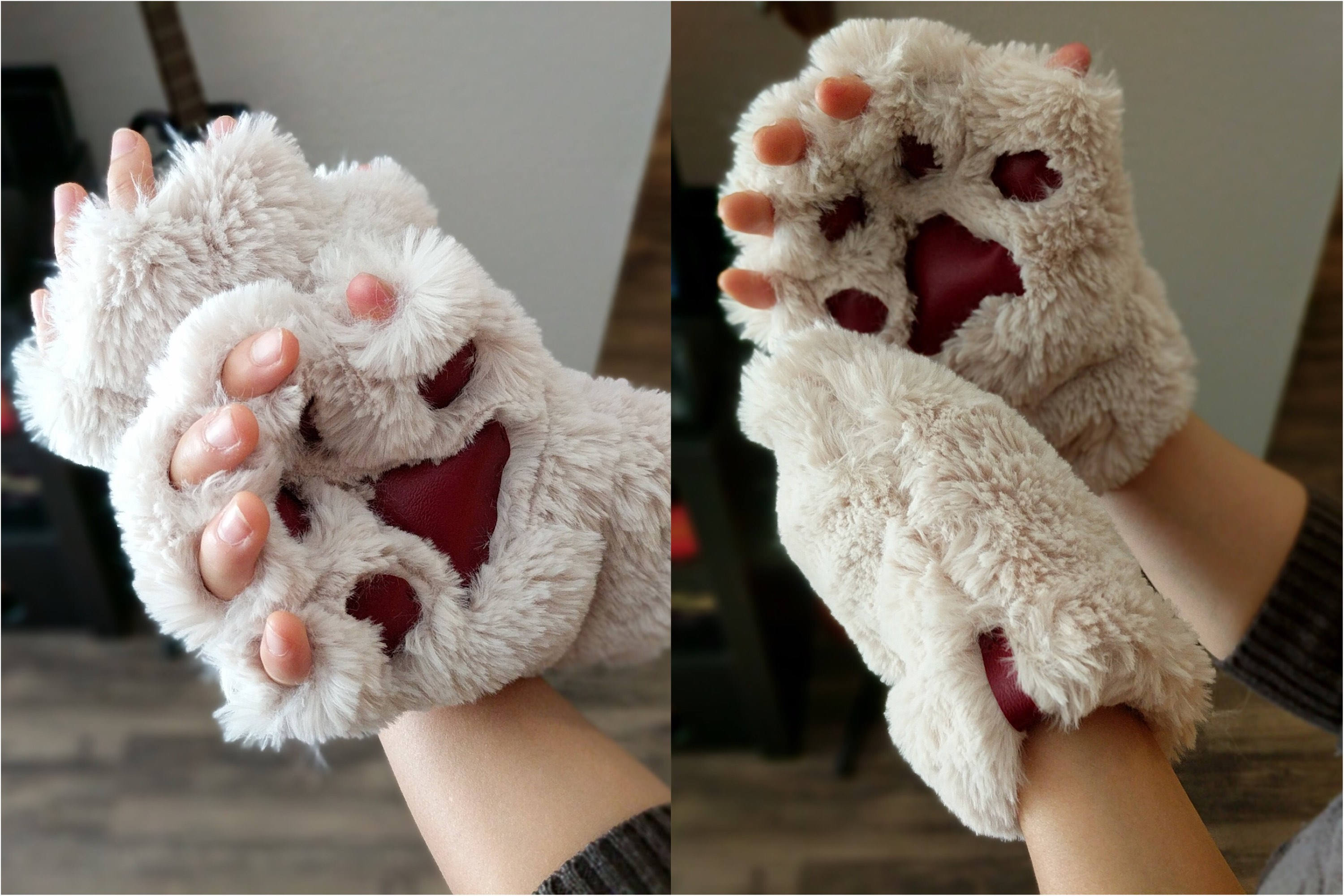 Cream Cat Paw Gloves for Kids and Adults Hand Sewn Fur Etsy