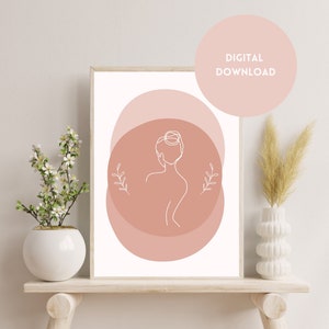 Printable Design Outline of a Woman Minimalist Drawing Wall Art Postcard