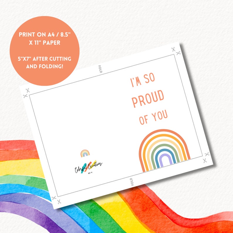 Printable Foldable Greeting Card Rainbow I'm so Proud of You 5x7 - Etsy
