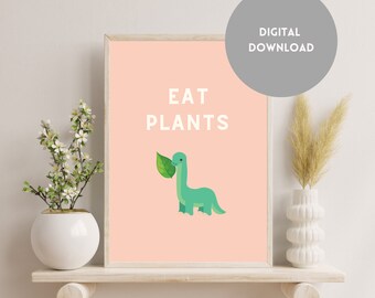 Printable Wall Art Vegan Vegetarian Brachiosaurus Plant Eating Dino Gift for Vegans